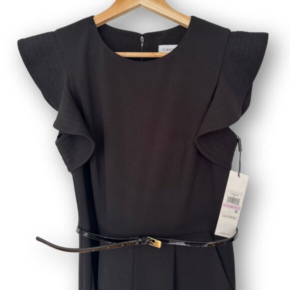 NWT Calvin Klein Black Belted Ruffle Sleeve Jumpsuit Size 6 - Picture 5 of 7